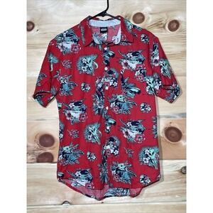 Star Wars Mens Large Red Mandalorian Baby Yoda Button Up Hawaiian Shirt Sz. smal